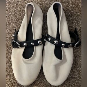Zara Cream Flats with Black Studded Strap